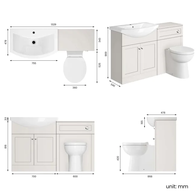 Capri Cotton White Combination Vanity Basin and Austin Toilet 1350mm - Chrome Handles