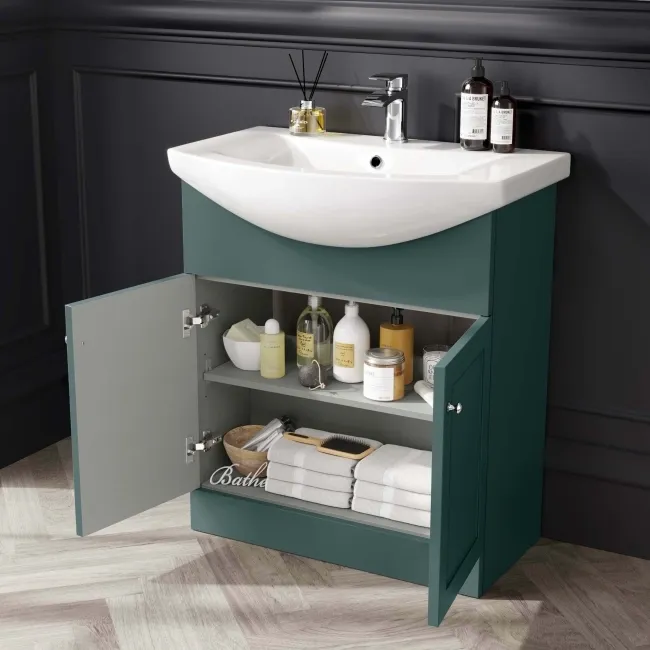 Capri Mystic Green Combination Vanity Basin and Austin Toilet 1350mm - Chrome Handles
