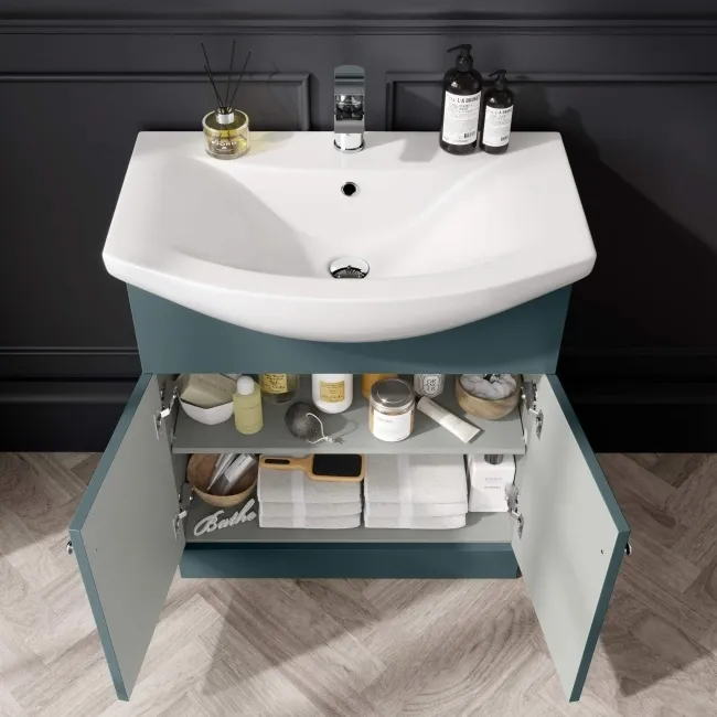 Capri Mystic Green Combination Vanity Basin and Austin Toilet 1350mm - Chrome Handles