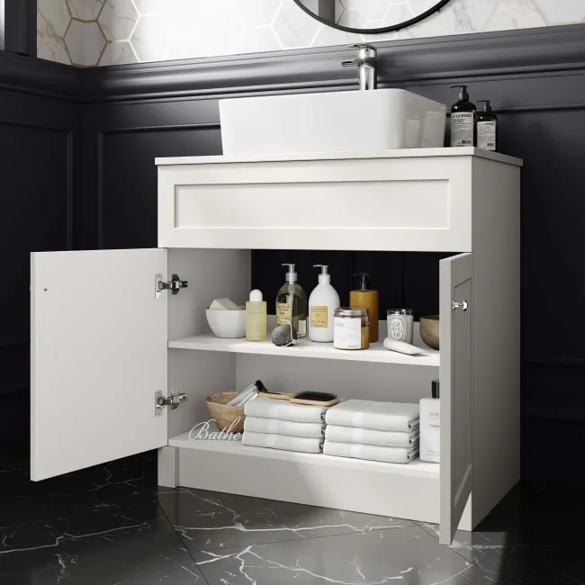 Milos Cotton White Vanity with Troy Basin 800mm - Chrome Handles