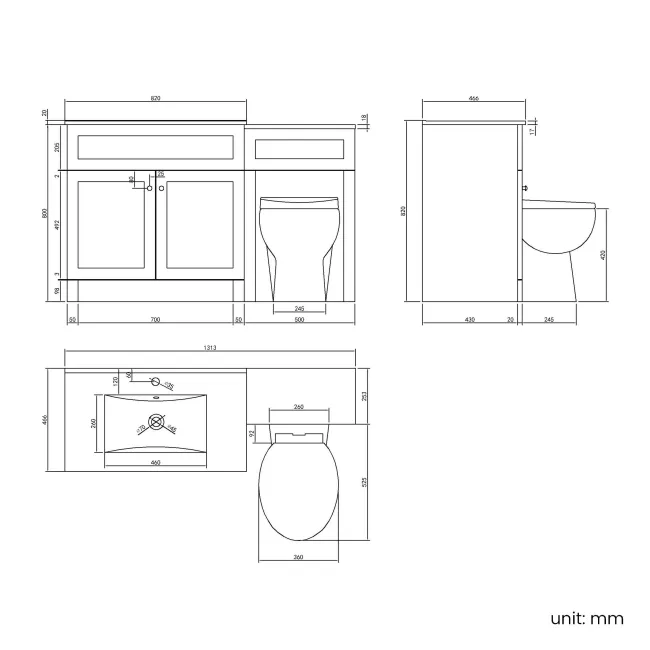 Milos Cotton White Combination Vanity Basin and Austin Toilet 1300mm - Chrome Handles