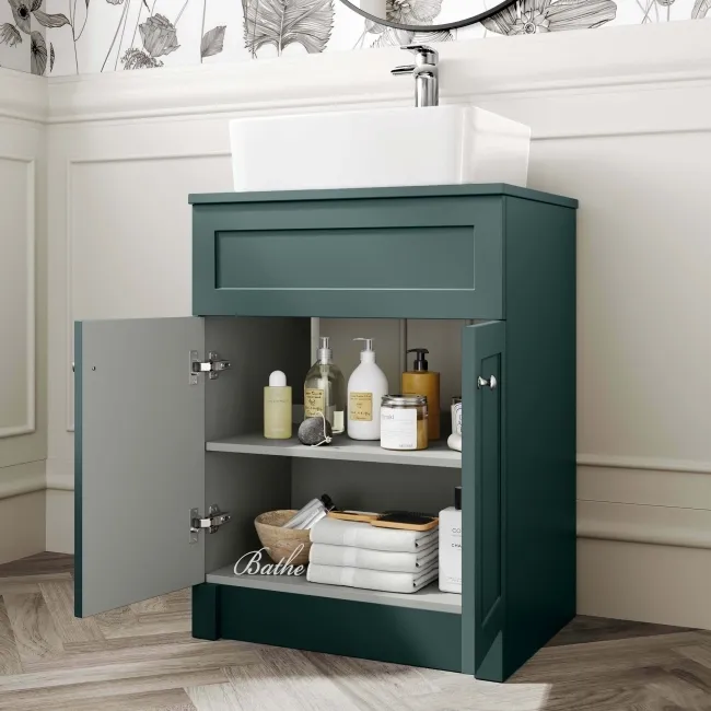 Milos Mystic Green Vanity with Troy Basin 600mm - Brushed Handles