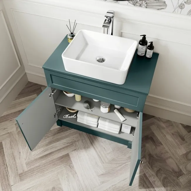Milos Mystic Green Vanity with Troy Basin 800mm - Brushed Handles