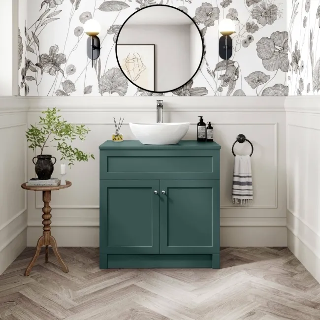 Milos Mystic Green Vanity with Oval Basin 800mm - Chrome Handles