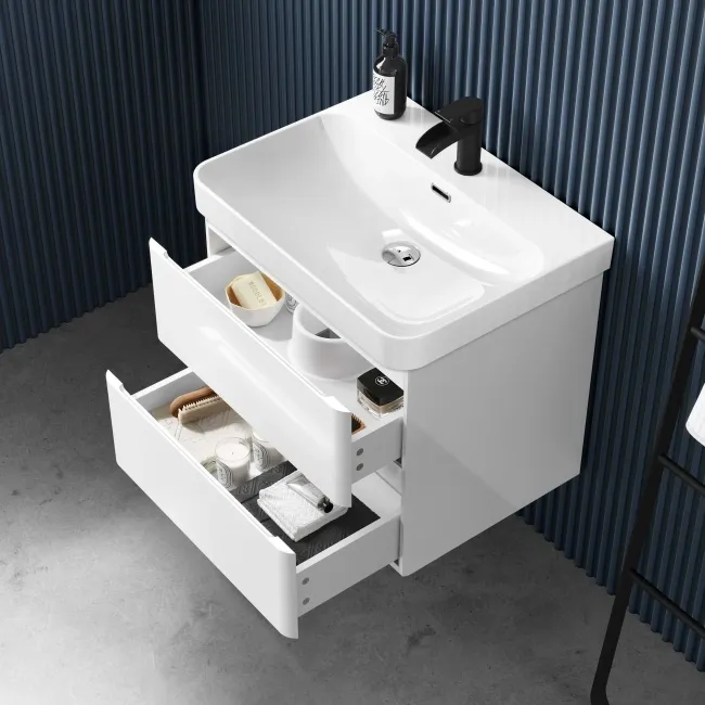 Corsica Gloss White Wall Hung Basin Drawer Vanity 600mm
