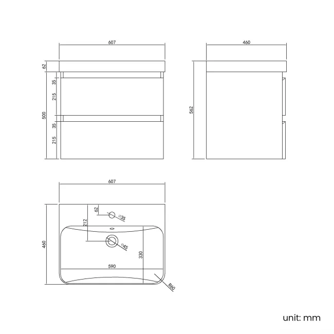Corsica Gloss White Wall Hung Basin Drawer Vanity 600mm