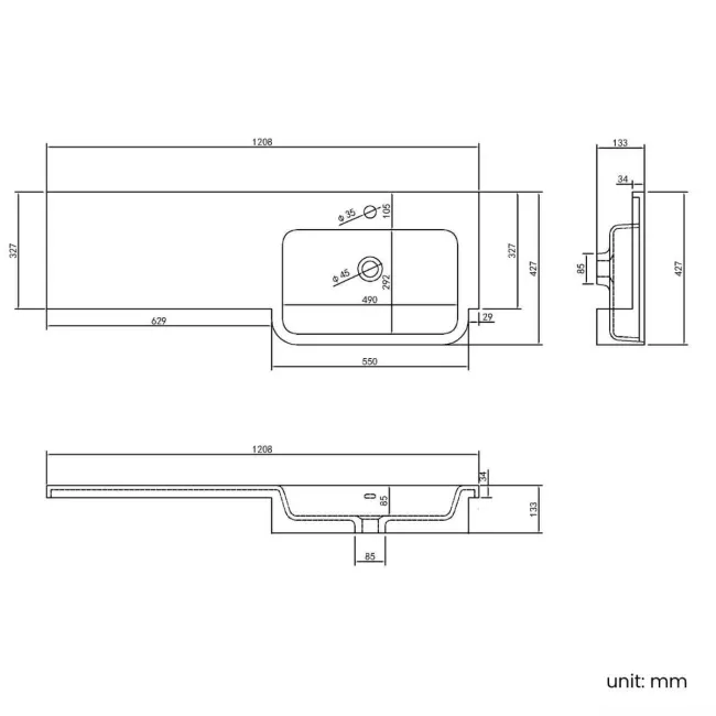 Foster Tungsten Grey Combination Vanity Basin and Houston Toilet 1200mm - Right Handed