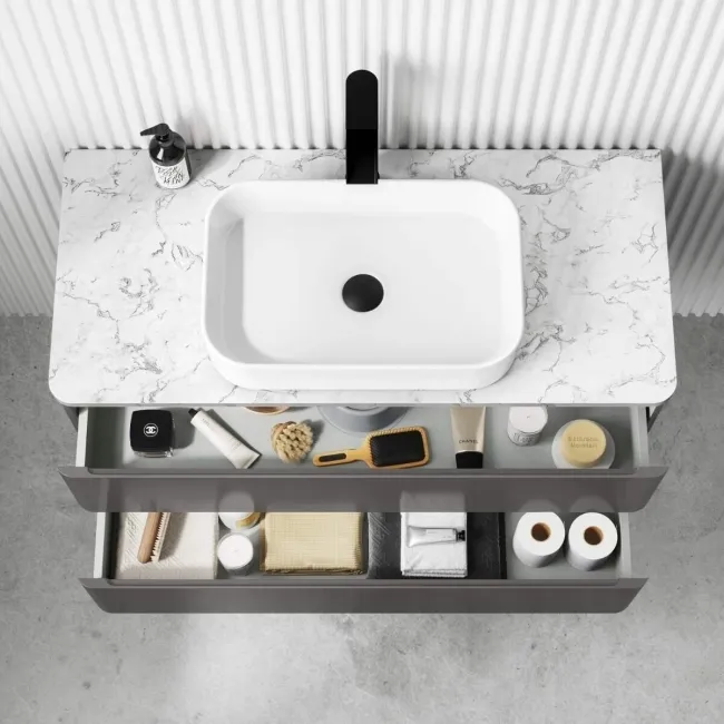 Corsica Tungsten Grey Vanity Drawer with Marble Top & Marin Basin 1000mm