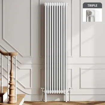 Athens White Triple Column Vertical Traditional Radiator 1800x470mm