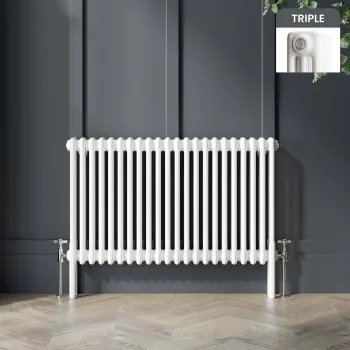 Athens White Triple Column Horizontal Traditional Radiator 600x1010mm