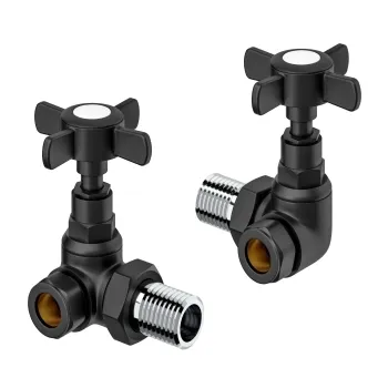 Matt Black Corner Traditional Manual Radiator Valves (Pair) Standard 15mm