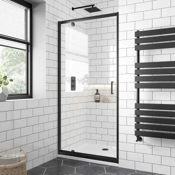 London Matt Black 6mm Pivot Shower Door 900mm
