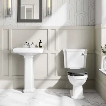 Hudson Traditional Close Coupled Toilet With Graphite Grey Seat & Pedestal Basin - Single Tap Hole