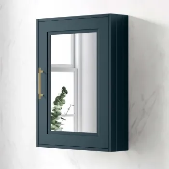 Inky Blue Mirror Cabinet 700x500mm - Brass Knurled Handles
