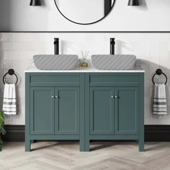 Bermuda Midnight Green Cabinet with Marble Top 1200mm - Excludes Counter Top Basins