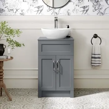 Milos Fog Grey Vanity with Oval Basin 500mm - Traditional Handles