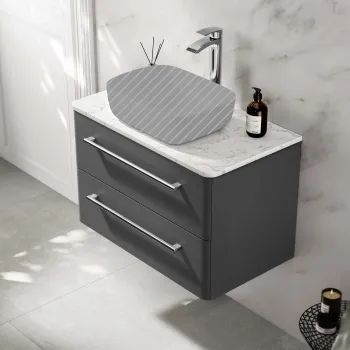 Omaha Slate Grey Wall Hung Drawer Vanity with Marble Top 800mm - Excludes Counter Top Basin