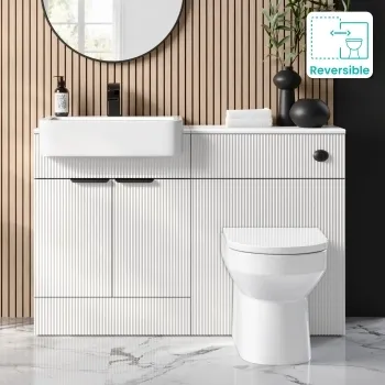 Sicily Fluted Coastal White Combination Vanity Basin and Miami Toilet 1200mm - Black Accents