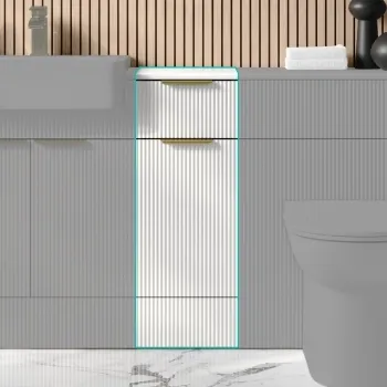 Sicily Fluted Coastal White Side Cabinet Unit 300mm - Brushed Brass Accents