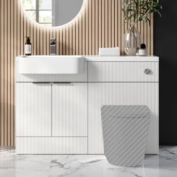 Sicily Fluted Coastal White Basin Vanity and Back To Wall Toilet Unit 1200mm (Excludes Toilet) - Chrome Handles- Left Handed