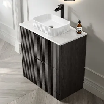 Crete Fluted Charcoal Elm Vanity Drawer with Marble Top & Reno Basin 800mm