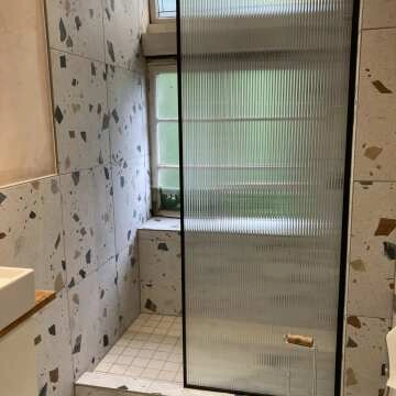 Munich Fluted Effect Matt Black Framed Easy Clean 8mm Wet Room Shower Glass Panel 800mm