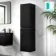 Malta Fluted Matt Black Wall Hung Tall Cabinet 1400x350mm