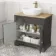 Lucia Graphite Grey Vanity with Oak Effect Top & Curved Counter Top Basin 840mm - Brushed Brass Accents