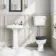 Hudson Traditional Low-Level Toilet With Inky Blue Seat & Pedestal Basin - Single Tap Hole