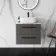 Elba Graphite Grey Wall Hung Drawer Vanity with Marble Top & Curved Counter Top Basin 600mm - Black Accents