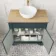 Lucia Inky Blue Vanity with Oak Effect Top & Round Counter Top Basin 840mm - Brushed Brass Accents