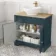 Lucia Inky Blue Vanity with Oak Effect Top & Oval Counter Top Basin 840mm - Brushed Brass Accents
