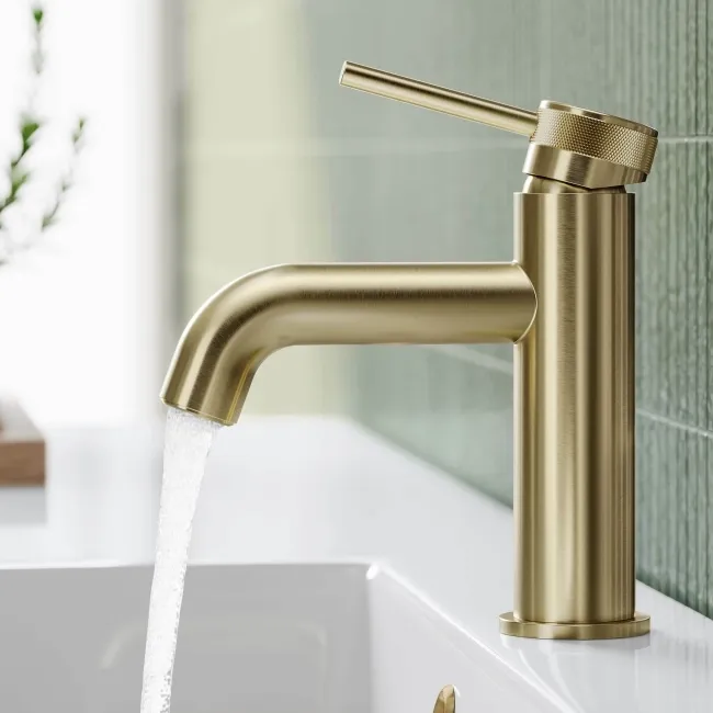 Medway Brushed Brass Basin Mixer Tap with Knurled Detailing