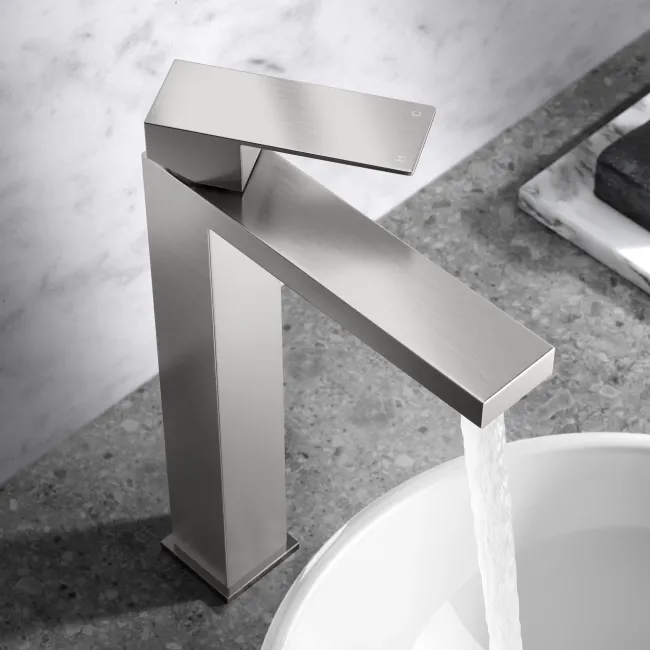 Dart Brushed Stainless Steel High Rise Basin Mixer Tap