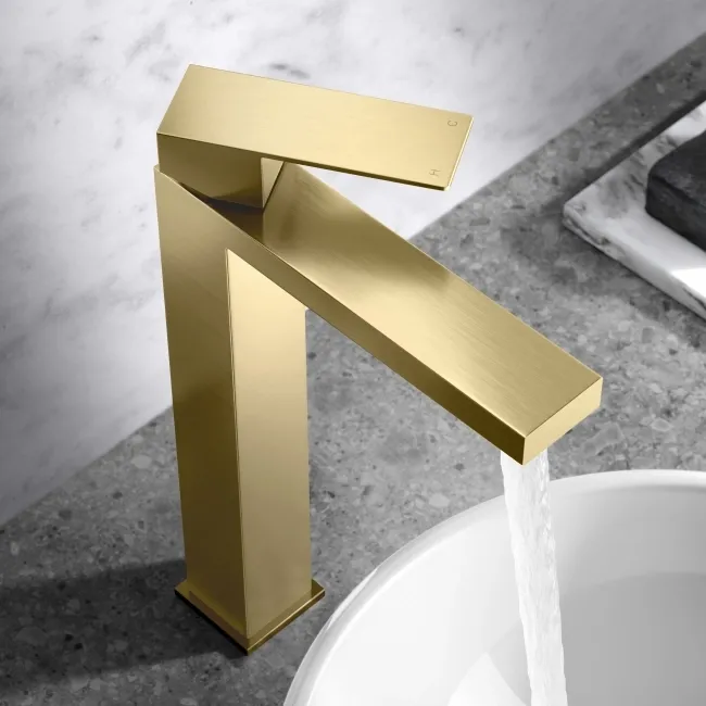Dart Brushed Brass High Rise Basin Mixer Tap