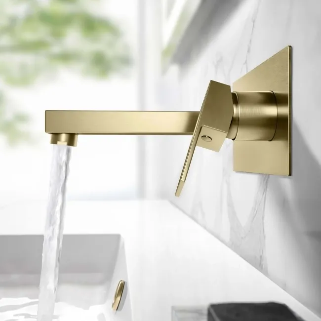 Tamar Brushed Brass Wall Mounted Basin Mixer Tap