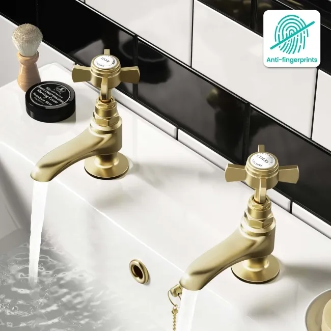 Nairn Traditional Brushed Brass Hot & Cold Basin Taps
