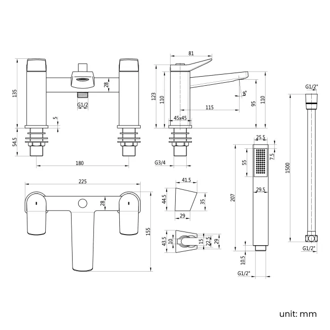 Aire Matt Black Bath Filler & Handheld Shower