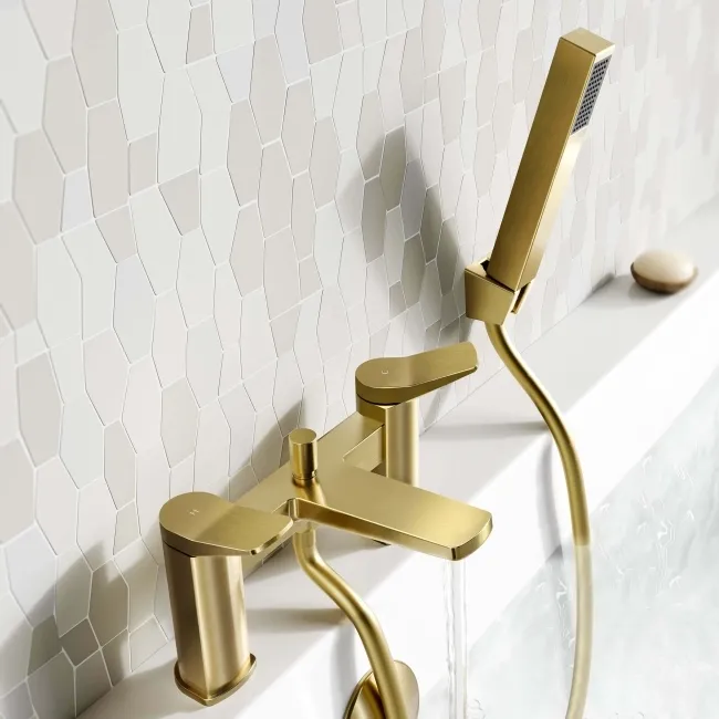Aire Brushed Brass Bath Filler & Handheld Shower