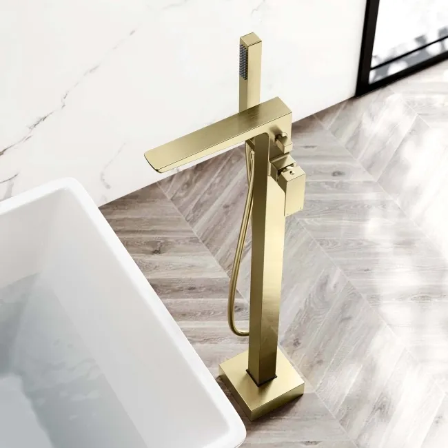 Ribble Brushed Brass Freestanding Bath Shower Mixer Tap