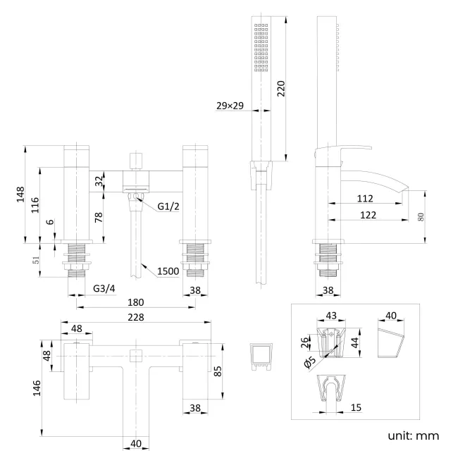 Brora Brushed Brass Bath Filler & Handheld Shower