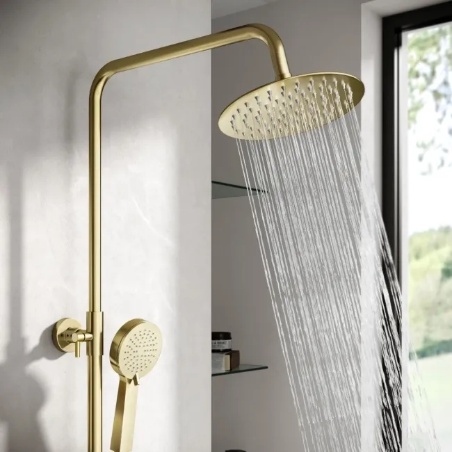 Doon Round Brushed Brass Thermostatic Bath Filler Shower Set
