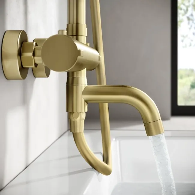 Doon Round Brushed Brass Thermostatic Bath Filler Shower Set