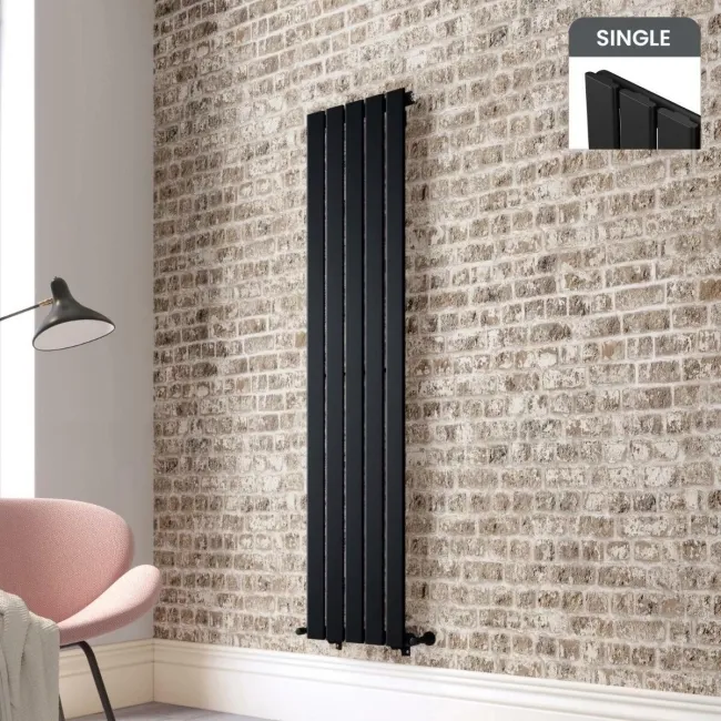 Faro Matt Black Single Flat Panel Vertical Radiator 1600x350mm