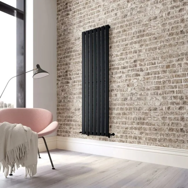 Faro Matt Black Single Flat Panel Vertical Radiator 1600x490mm