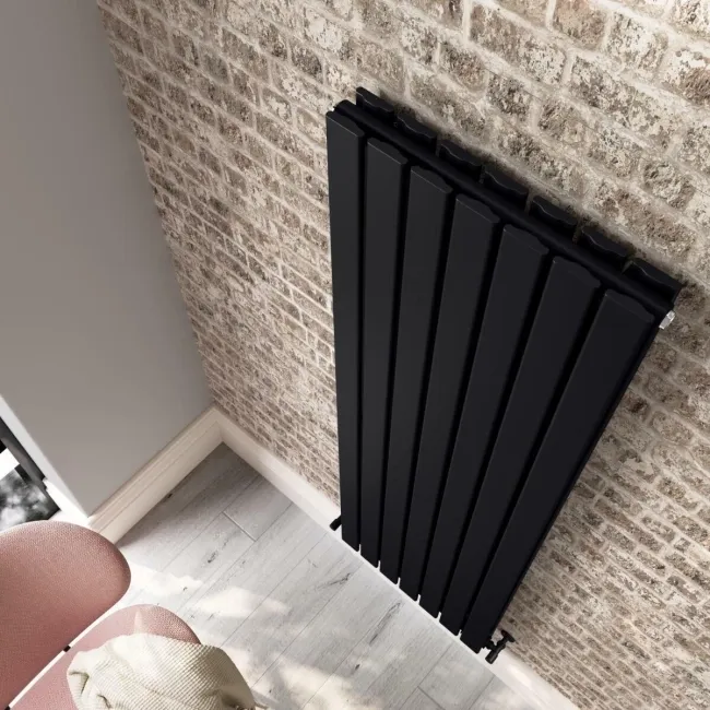 Faro Matt Black Double Flat Panel Vertical Radiator 1800x490mm