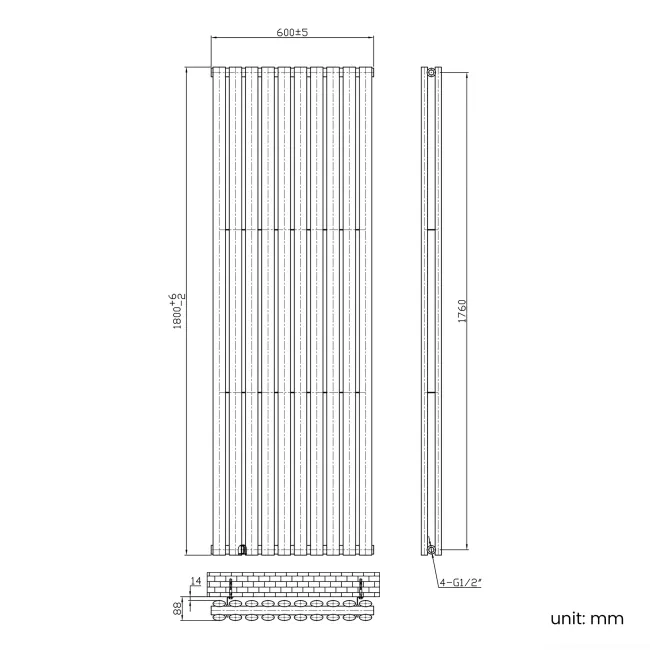 Marbella White Double Oval Panel Radiator 1800x600mm