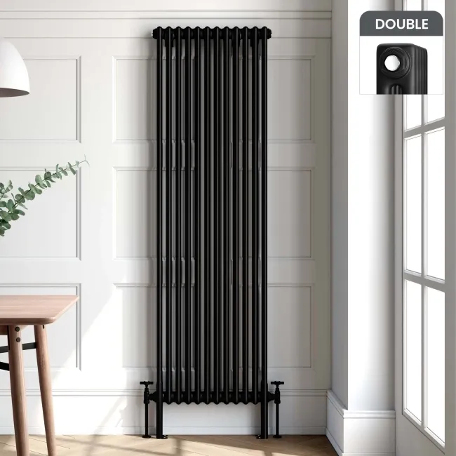 Athens Matt Black Double Column Vertical Traditional Radiator 1800x560mm