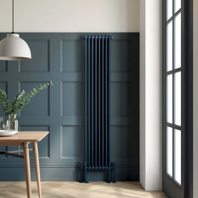 Athens Inky Blue Double Column Vertical Traditional Radiator 1800x380mm