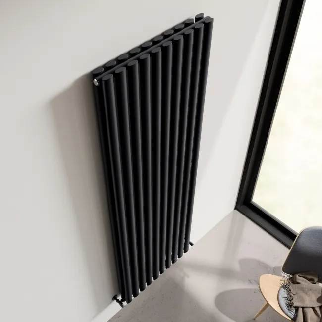 Marbella Matt Black Double Oval Panel Radiator 1800x600mm